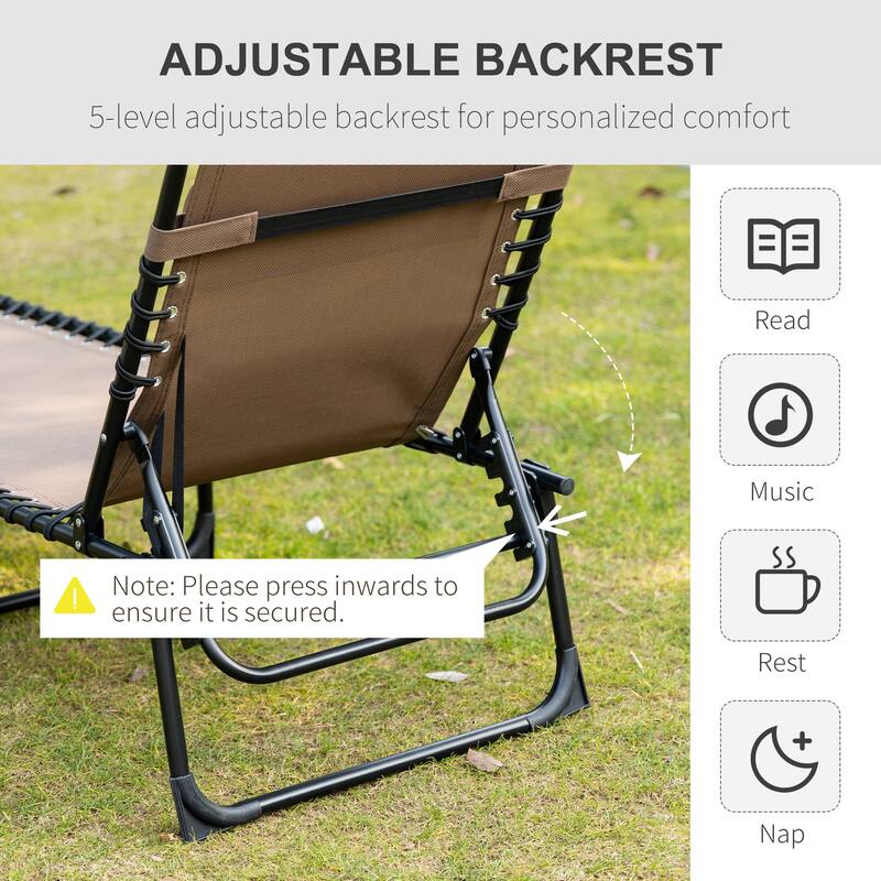 Foldable Outdoor Lounge Chair Portable Sun Lounger with 5-Position Recline and Removable Headrest for Patio Pool or Beach