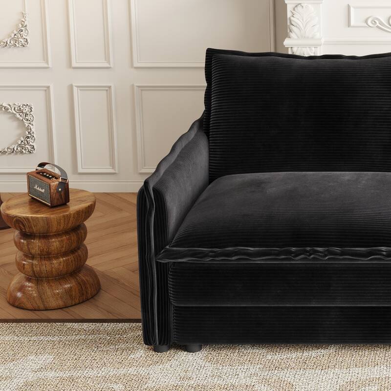 Convertible Sleeper Sofa Bed 109" Oversized Modular Sectional Sofa Deep Seat Corduroy Cloud Couch with 3 Ottomans