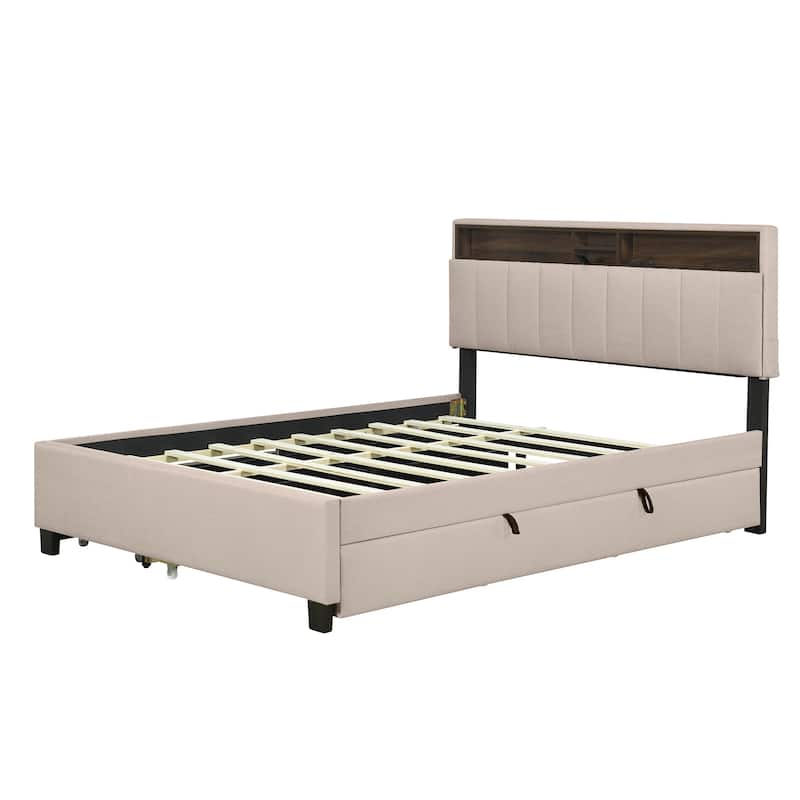 Upholstered Platform Bed with Storage Headboard