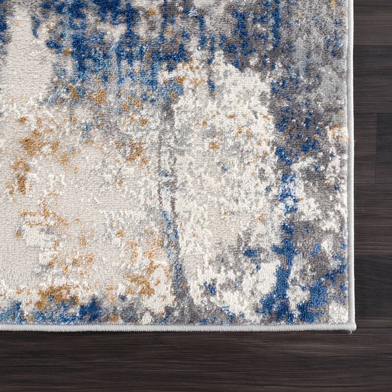 Abani Dune Contemporary Grey and Blue Distressed Indoor Area Rug