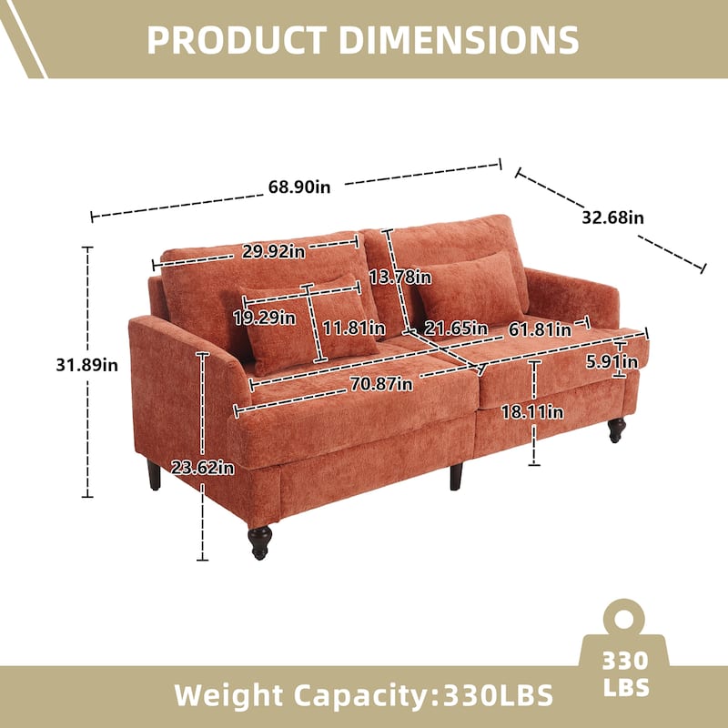 HOMEFUN Chenille Upholstered Mid Century Modern Wood Frame Loveseat for Living Room