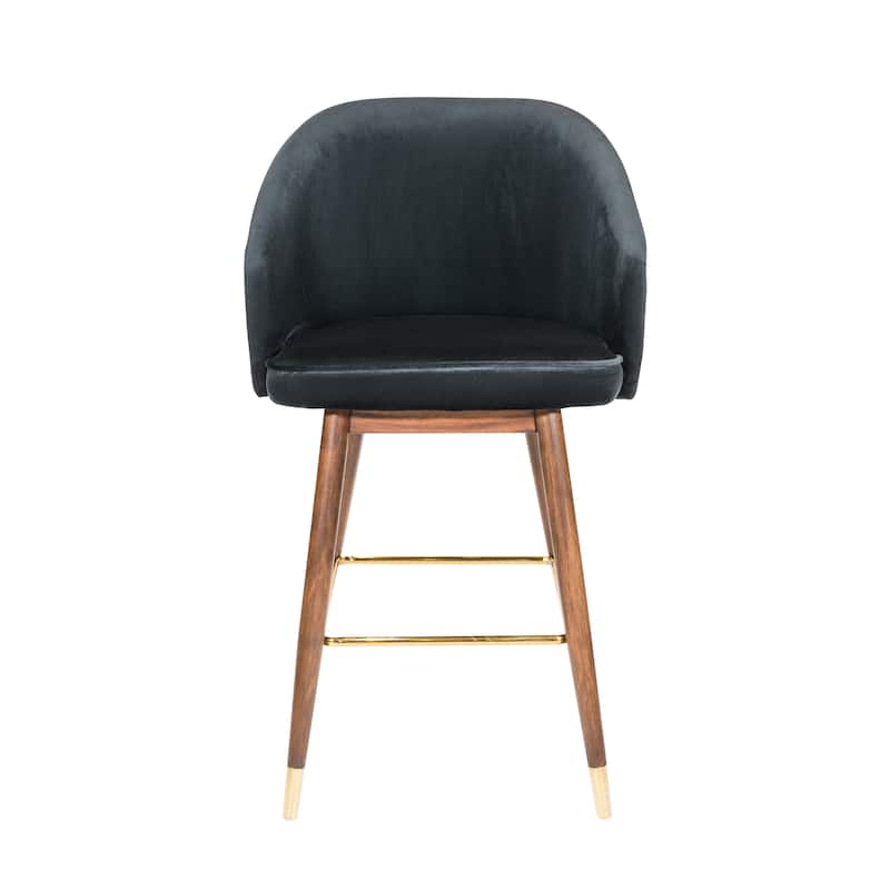 Porthos Home Olea Velvet Upholstered Bar Stools with Rubberwood Legs, Set of 2