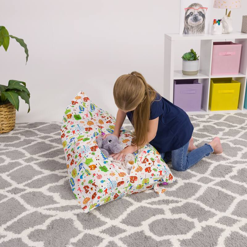 Stuffie Animal Storage Bean Bag Chair Cover, Room Organizer - 100 Liter Capacity Medium - Canvas Animals Forest Critters