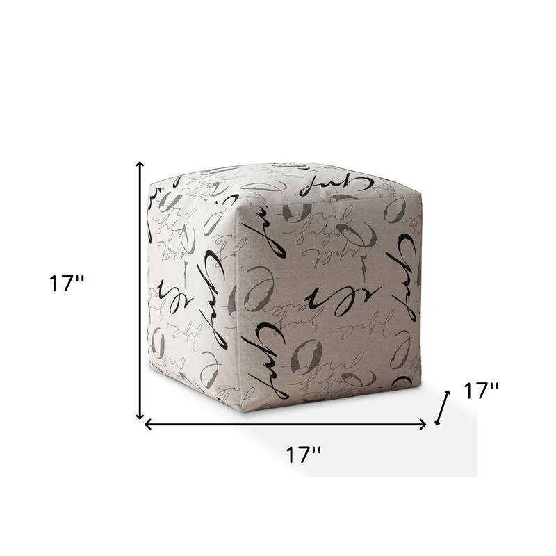 HomeRoots 17" White and Gray Polyester Abstract Pouf Ottoman