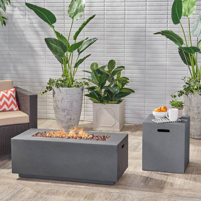 Aidan Rectangular Propane Fire Pit Table with Tank Holder - Grey