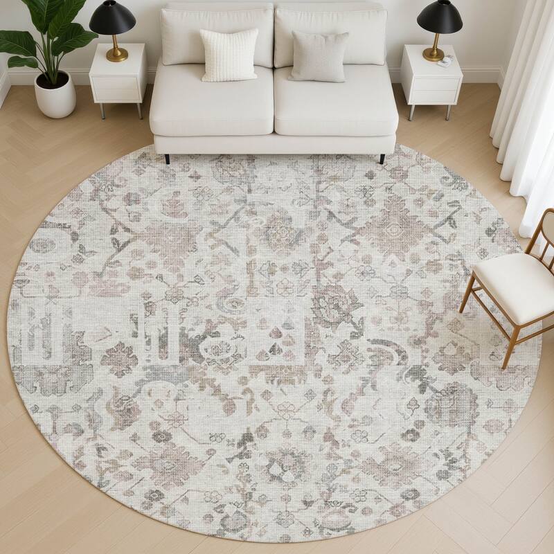 Premium Washable Super Soft Traditional Global Mayfield Rug - Taupe - 8' x 8'