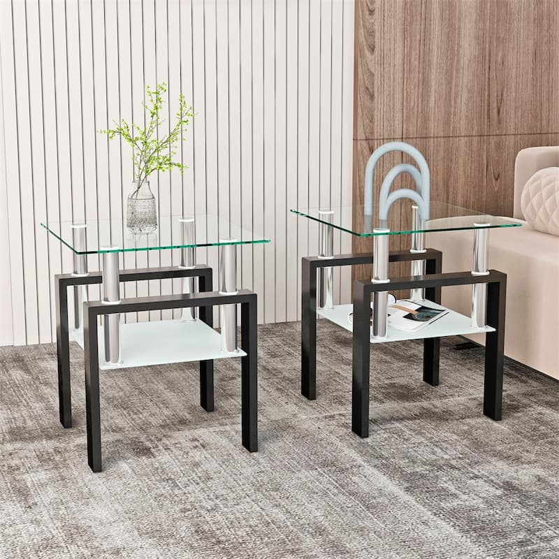 Modern Tempered Glass End Table (Set of 2)
