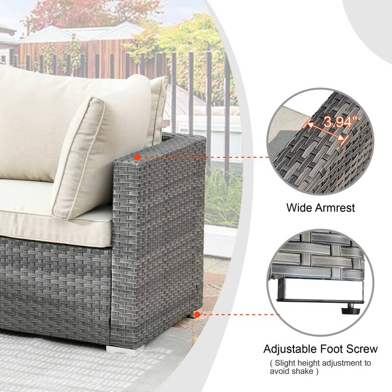 HOOOWOOO 9-piece Grey Wicker Patio Outdoor Sectional Set with Swivel Rocking Chair