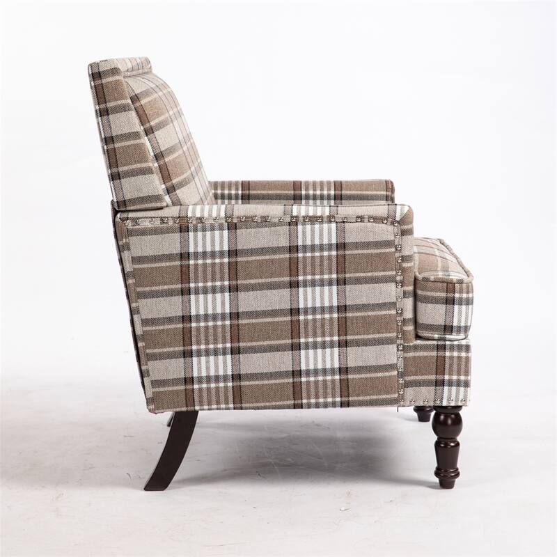 Linen Upholstered Accent Chair with Nailhead Trim and Wood Frame
