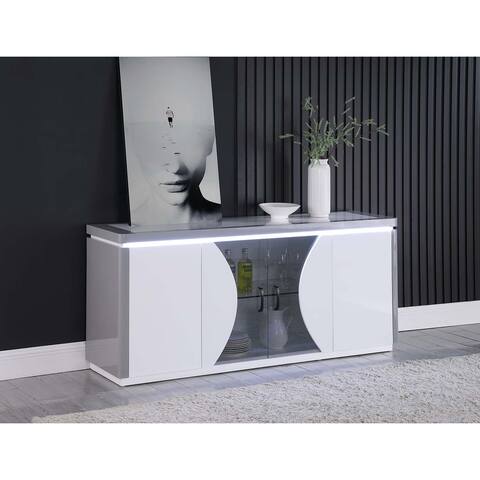 Somette 2-Tone Contemporary Buffet with Tinted Glass Doors & LED Light