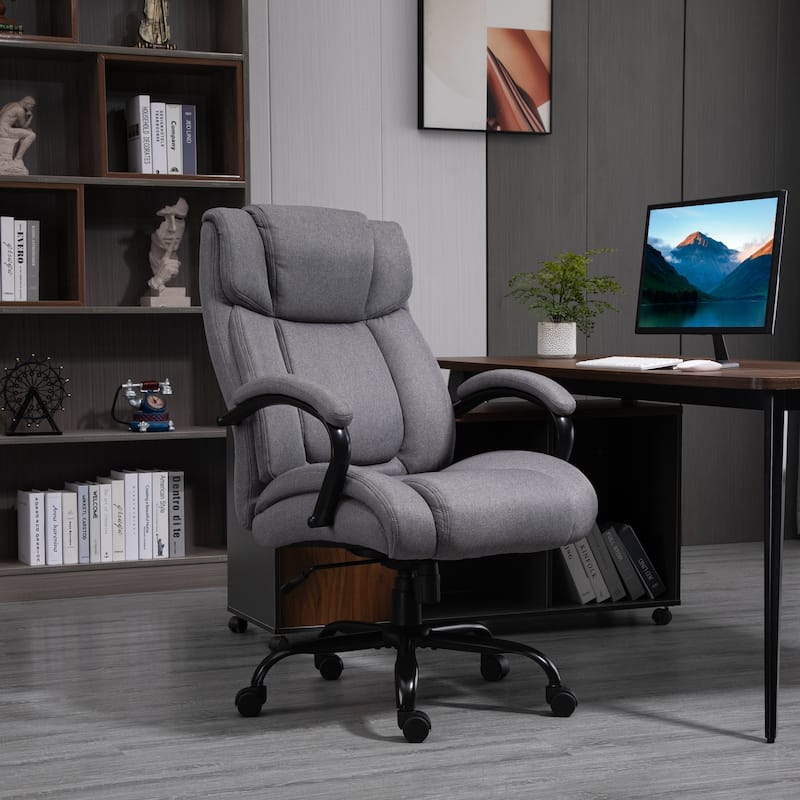 Vinsetto Big and Tall Executive Office Chair High Back Computer Desk Chair Ergonomic Swivel Chair with Linen Fabric - Light grey