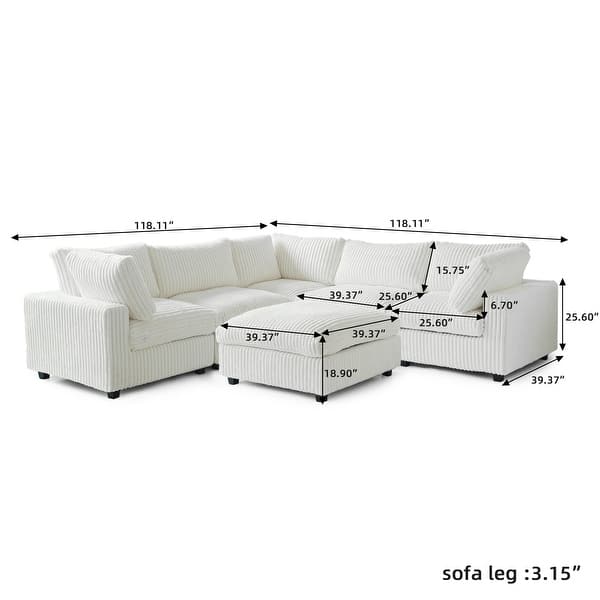 dimension image slide 5 of 10, Cloud Corner Sofa Soft Plush Upholstered Modular Sectional Sofa Down Filled Living Room Couch