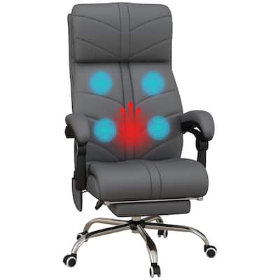 PU Leather Massage Office Recliner Chair with Lumbar Heat, Adjustable Height, Swivel Wheels