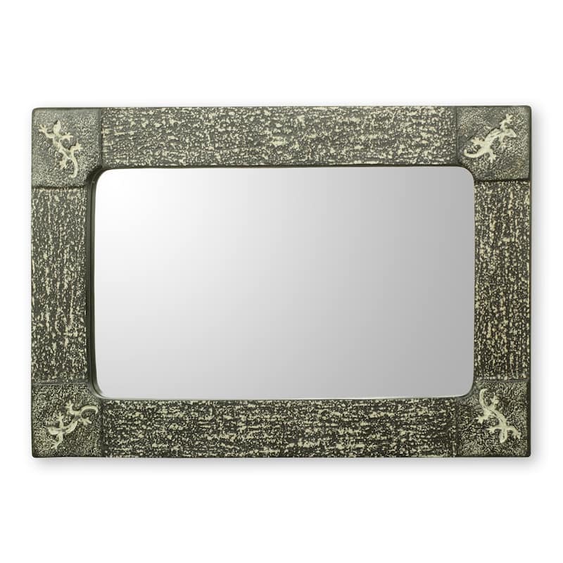 Handmade Night Waves Glass Mosaic Wall Mirror (India) - Black