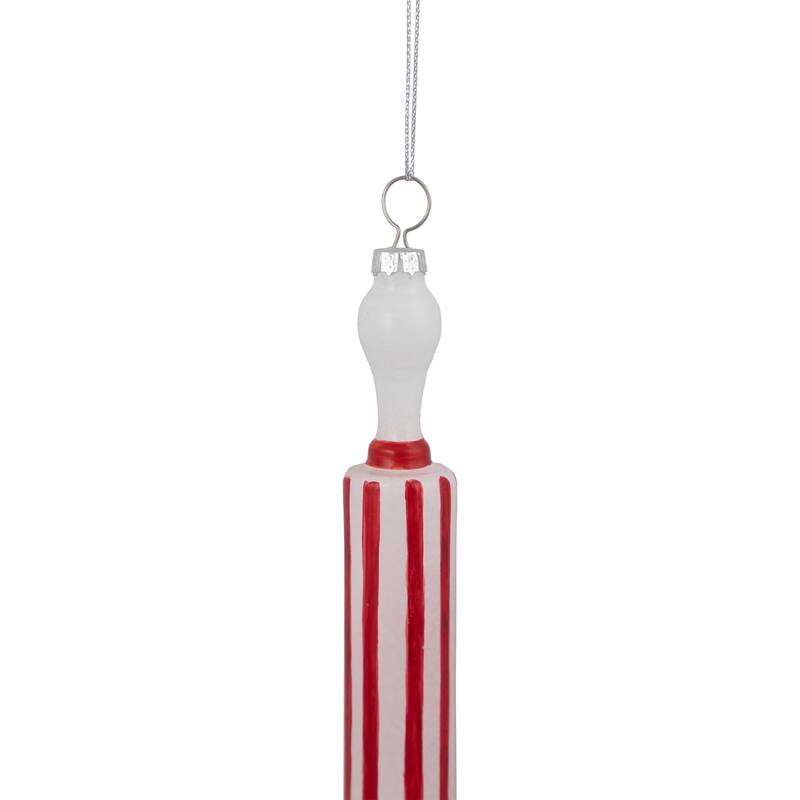 7.25" Red Striped Rolling Pin Glass Christmas Ornament