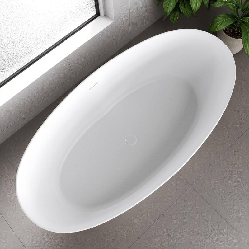 KISRAIS 67" X 33.5" Freestanding Soaking Solid Surface Artificial Stone Bathtub