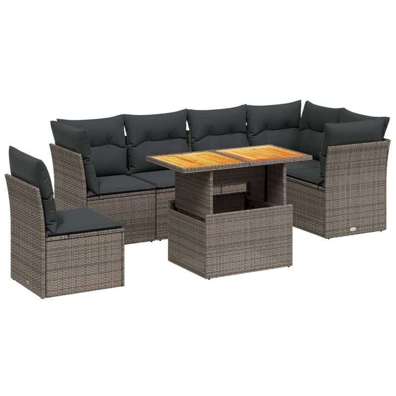 vidaXL Patio Sofa Set with Cushions Outdoor Table and Sofas 7 Piece Poly Rattan - 21.7 x 39.4 x 28.7