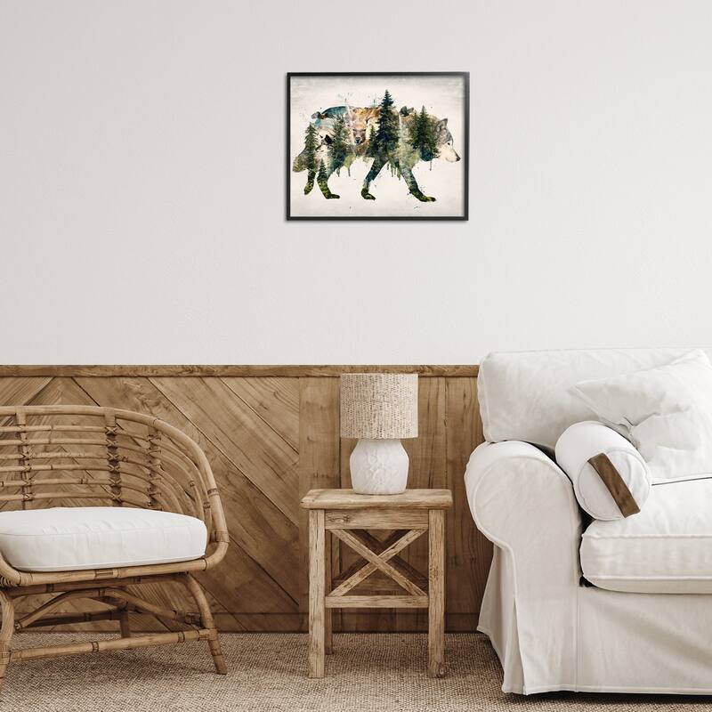 Stupell Woodland Wildlife Wolf Contour Framed Giclee Art Design By Barrett Biggers