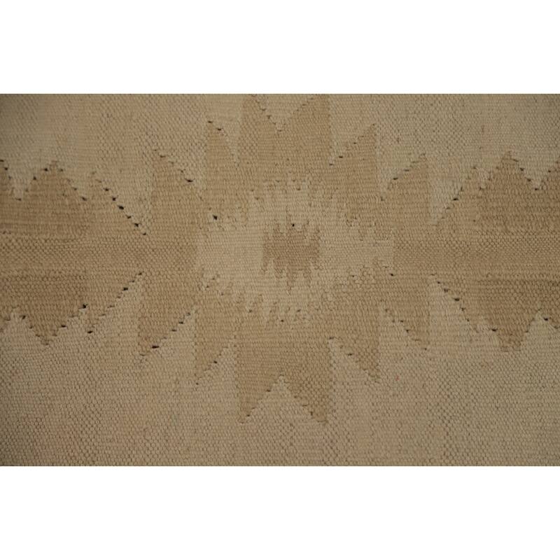Hand Woven Oriental 100% Wool Carpet Southwestern Tribal Beige & Ivories Kilim Area Rug - 9' 1'' X 5' 9''