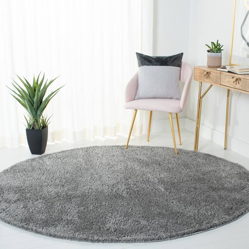 SAFAVIEH August Shag Rosalinde 1.25-inch Thick Rug - 6'7" Round - Grey