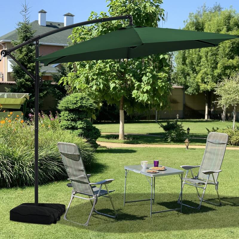 Ainfox 10 ft Cantilever Offset Outdoor Patio Umbrella with Base Stand Rotate and Tilt - Green