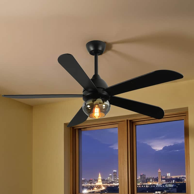 Moasis 42 to 52 Inch Ceiling Fan with Glass Light Shade and Remote Control - Black - 52 Inches