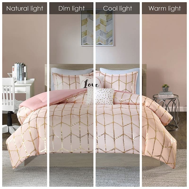GDF Studio - Raina Metallic Printed Comforter Set with Decorative Pillows
