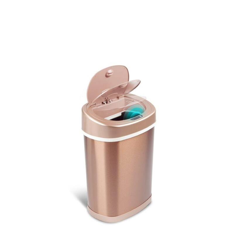 NINESTARS 3.9 Gal. Stainless Steel Motion Sensor Trash Can Rose Gold DZT-15-9GD