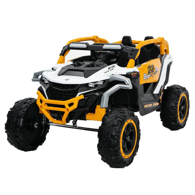 12V 2-Seater Kids Electric UTV Ride-On for Ages 3-6, White with Remote Control & Music - Yellow