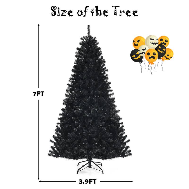 Gymax 7 FT Pre-lit Black Halloween Tree Artificial Hinged Christmas - See Details