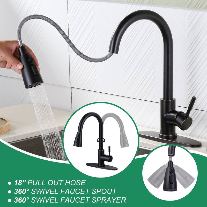 WOWOW Single-Handle Pull Down Sprayer Kitchen Faucet with Glass Rinser