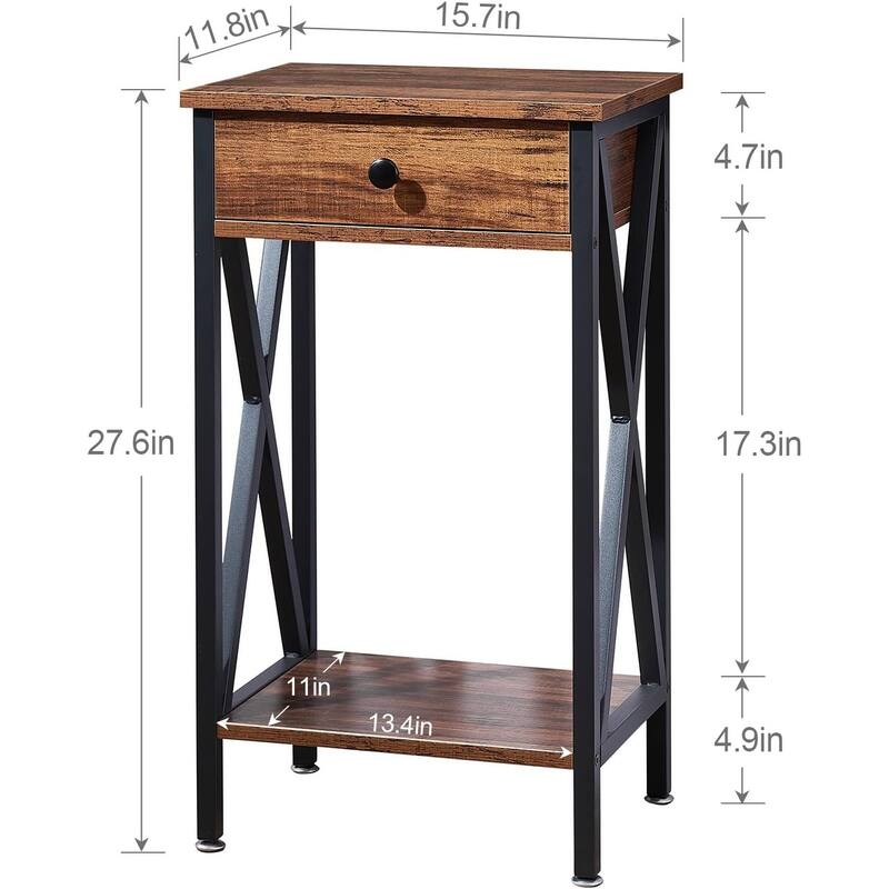 VECELO 28 Inch Modern End Table Space and Drawer Night Stand X-Design Nightstands for Living Room