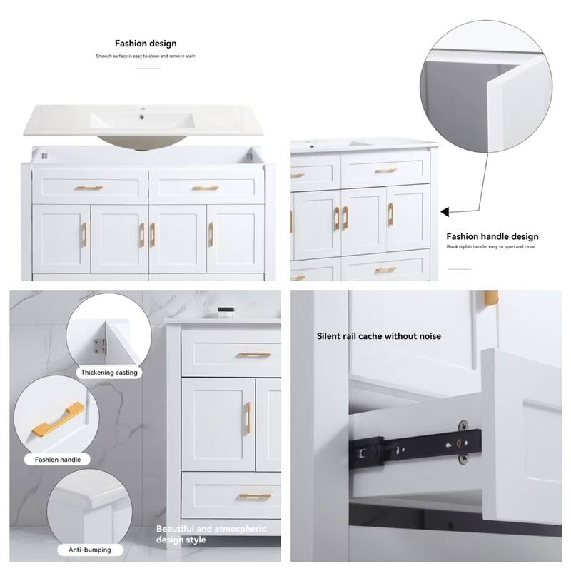 48" Bathroom Vanity with Ceramic Sink Combo, Abundant Storage Cabinet