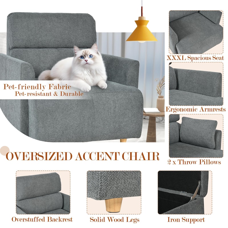 Oversized Chair W/Storage Ottoman, Wide Accent Armchair Chair For Living Room, Modern Lounge Chair,Deep Seat Sofa Couch