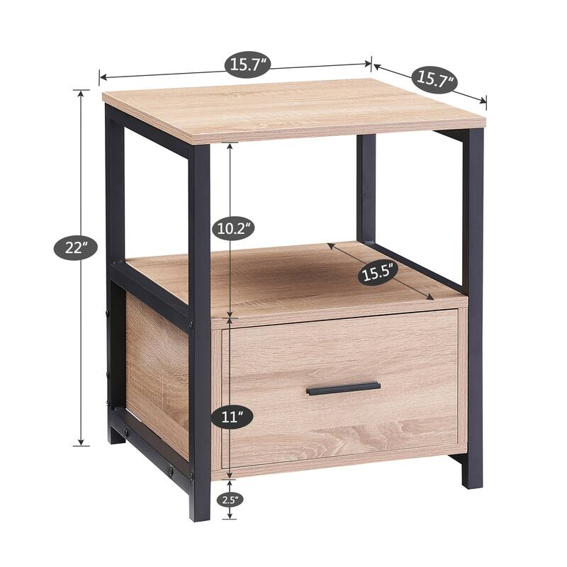 VECELO Nightstand Set of 1/2, Modern Square Side End Table, Living Room, Study Metal Frame