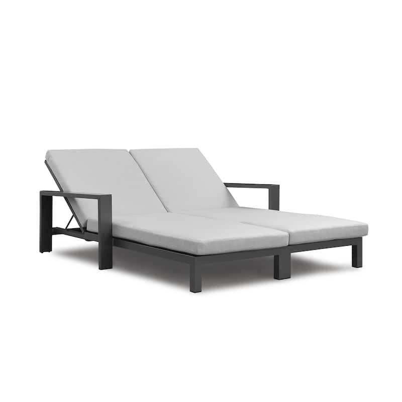 Benton Modern Aluminum Lounge Outdoor Double Chaise with Cushion