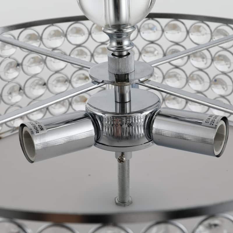HOMCOM Chandelier Pendant Light Lamp with Crystal Ball Pole, Drum Shaped Shade, Ceiling-Connecting Metal Base, Silver