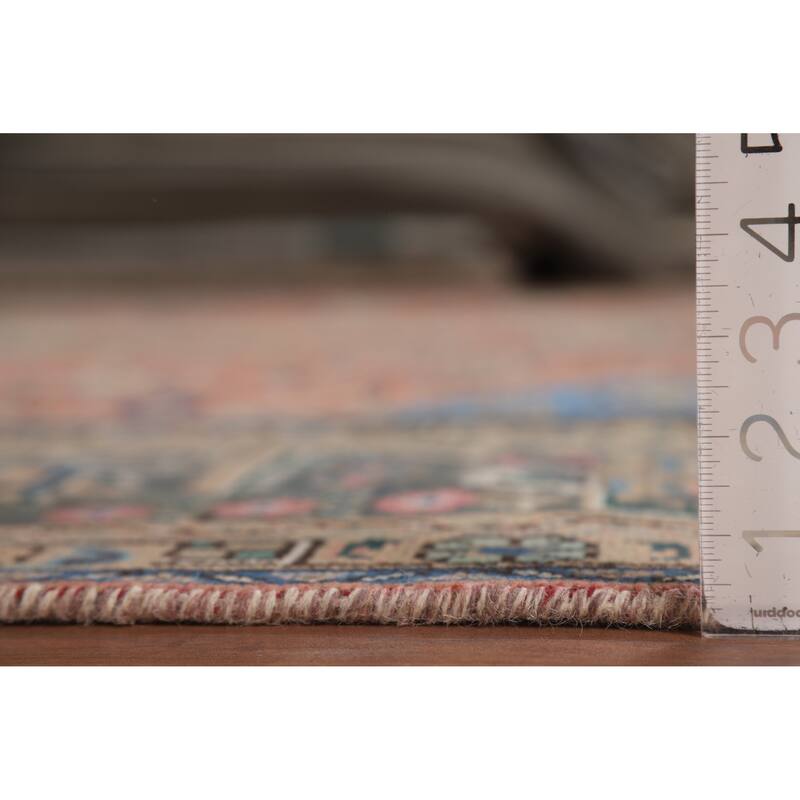 Pink Geometric Tabriz Persian Vintage Rug Hand-Knotted Wool Carpet - 9'8" x 12'11"