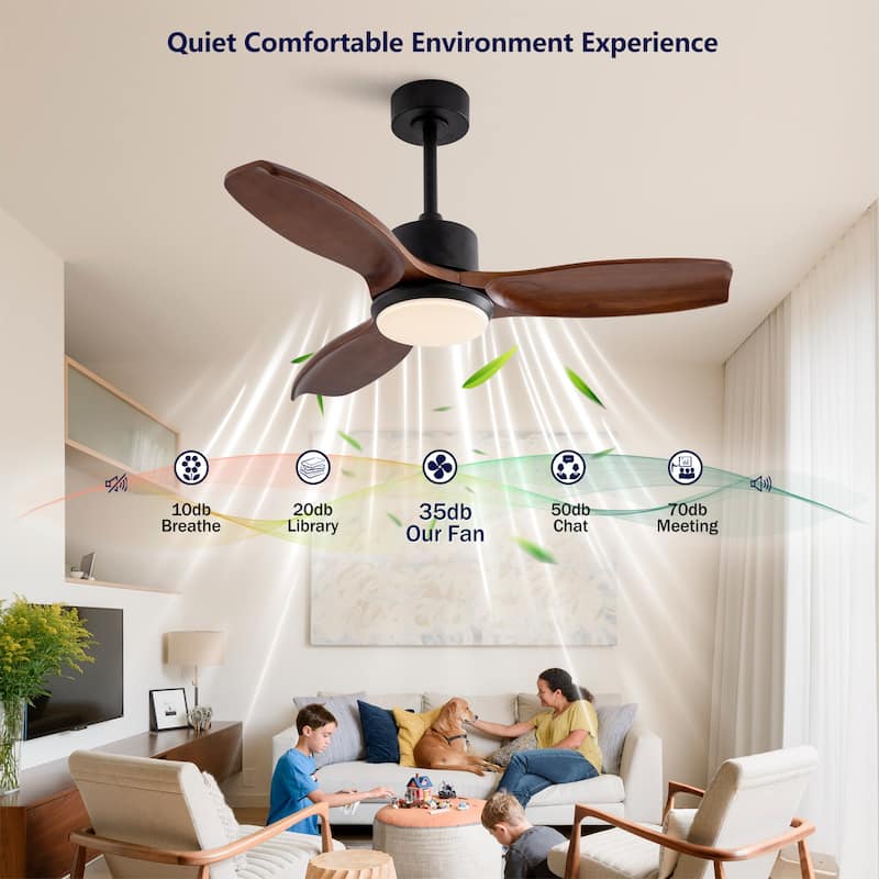 42" Wood Ceiling Fan with Lights Remote Control,Quiet DC Motor 3 Blade Ceiling Fans for Patio Living Room, Bedroom
