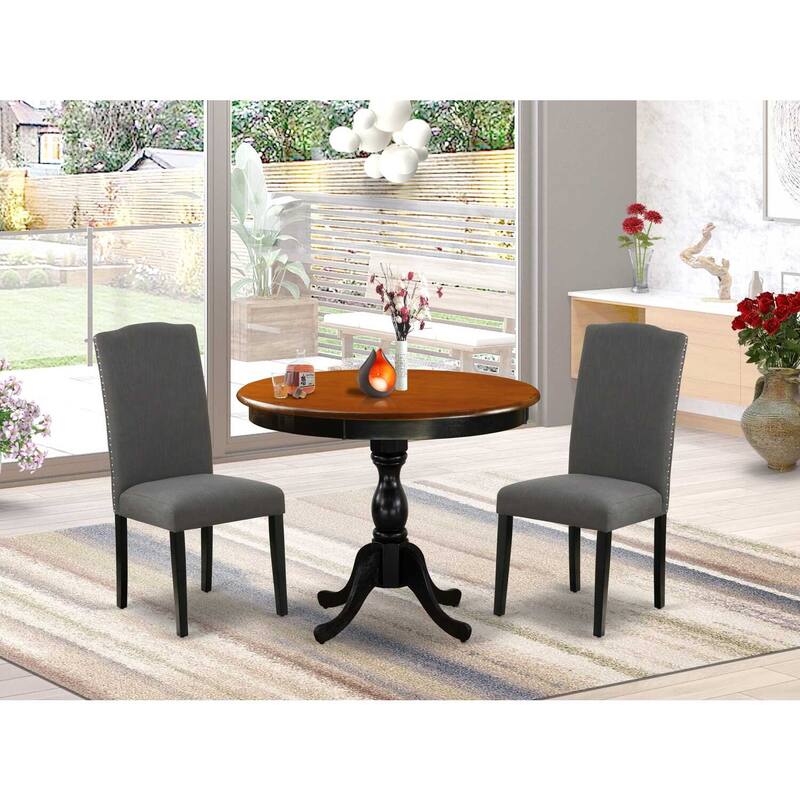 3-Piece Black and Cherry Finish Solid Wood Top - Dining Room Set with High Back - Seats-4