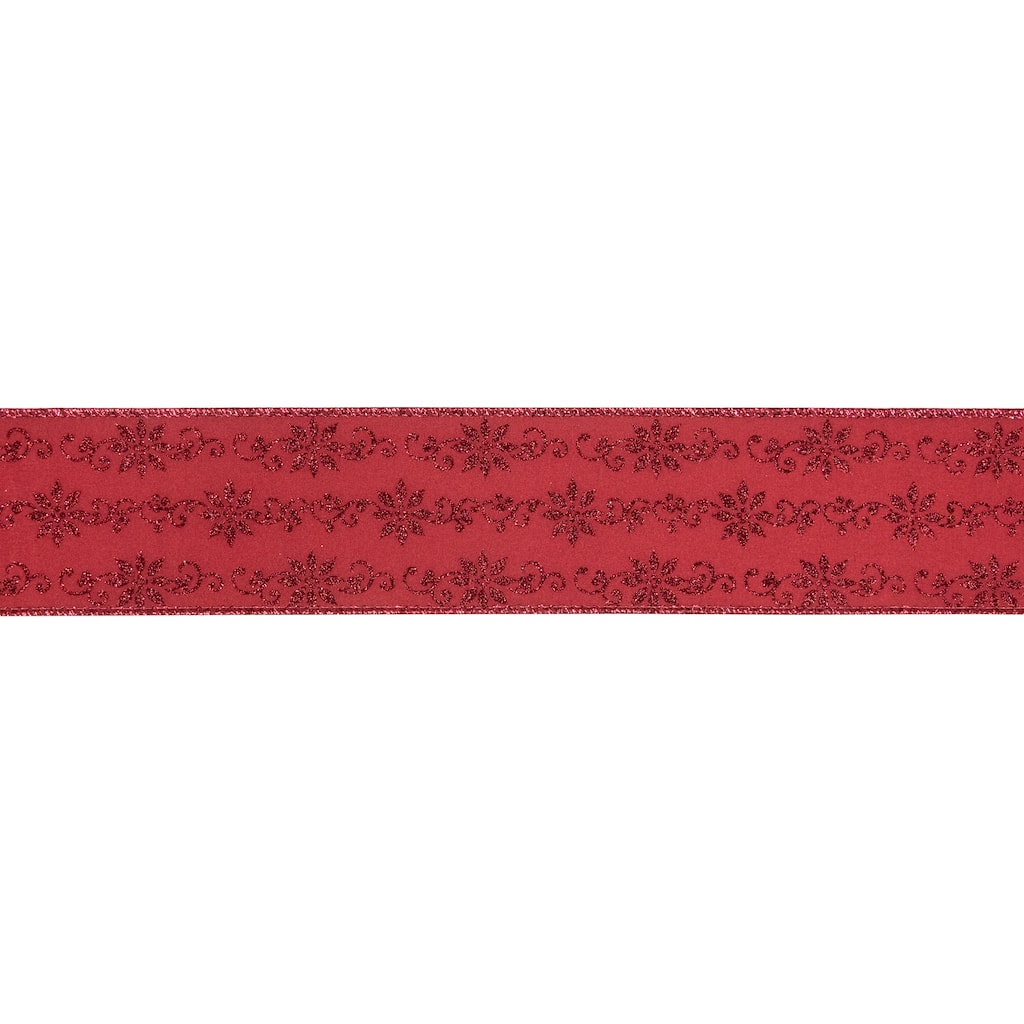 Red Glittered Poinsettia Christmas Wired Craft Ribbon 2.5" x 10 Yards - 2.5" x 10 Yards