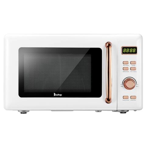 0.7-Cuft Retro Microwave with Display and Gold Handle, White/Red/Blue/Black