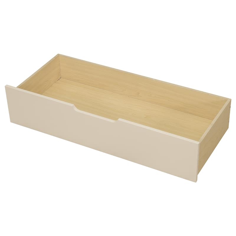 Wood Platform Bed Twin/Full Cream Gray Linen Headboard 2 Drawers Charging Station