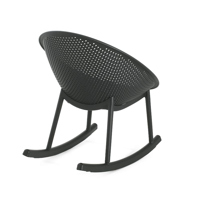 Contemporary Gray Wicker Rocking Chair Gable Rocking Chair, for Indoor and Outdoor Spaces like Patio, Balcony