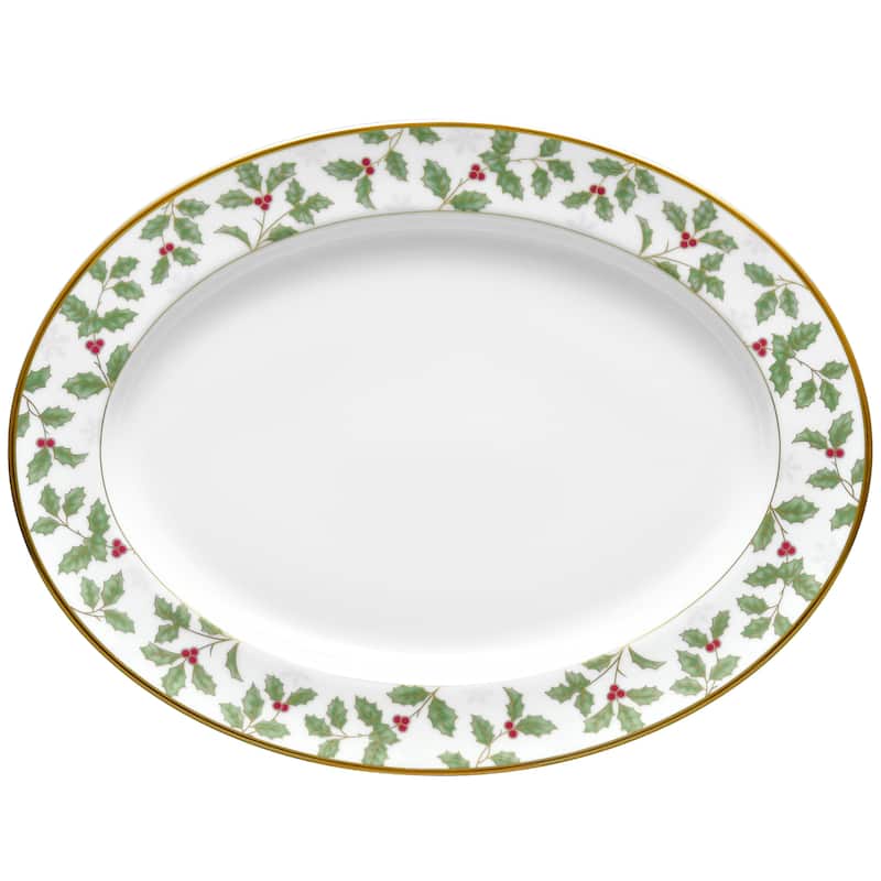 Noritake Holly & Berry Gold Oval Platter, 14"