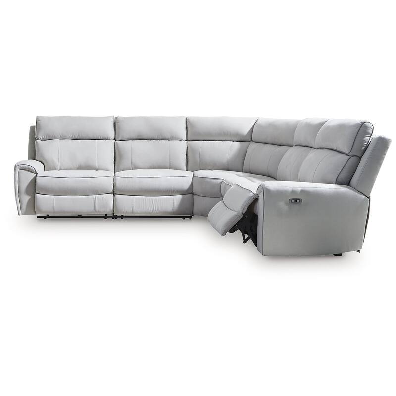 Signature Design by Ashley Grafton Pike Gray 5-Piece Power Reclining Sectional - 144" W x 144" D x 43" H