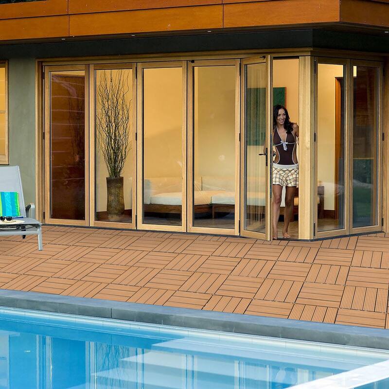 11.8" x 11.8" square wood-plastic composite deck tiles