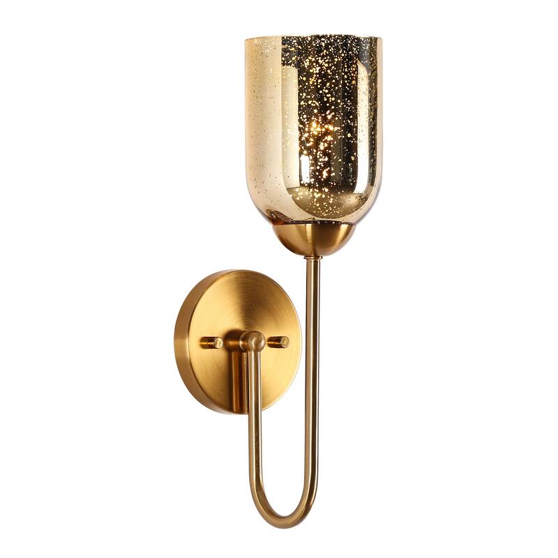 Modern Gold 1-Light Wall Sconces Glam Seeded Glass Vanity Lights - L 15.7" x W 4.7" x E 6.2"