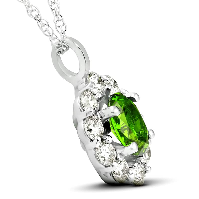 1 3/4ct Oval Peridot & Genuine Diamond Halo Pendant White Gold