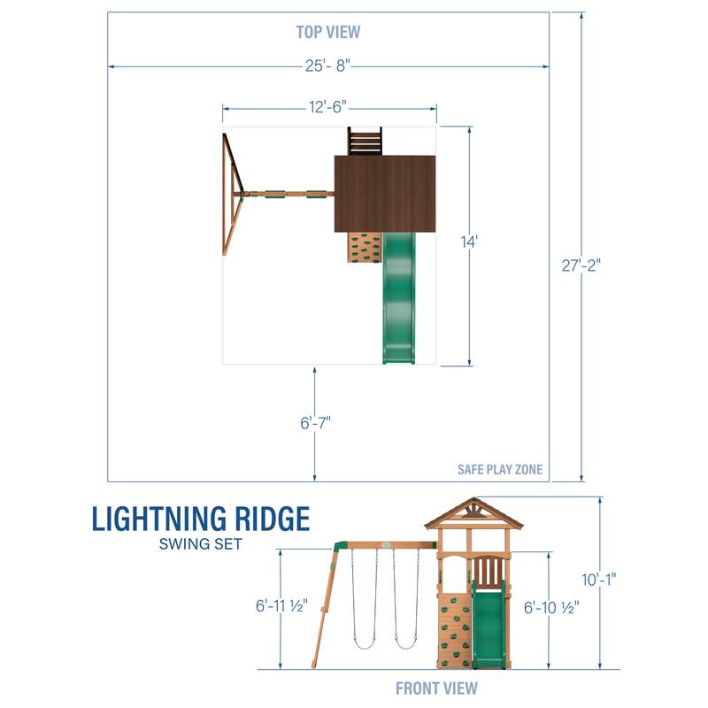 Backyard Discovery Lightning Ridge Cedar Wood Swing Set, Slide, Deck - 12'5" x 14'0"